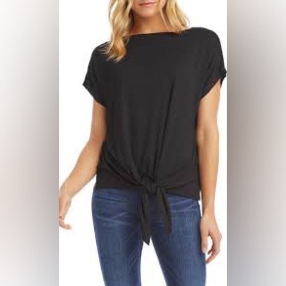NWT$30 Simply Vera Vera Wang Soft Cotton Tie Front Short Sleeve Tee 2XL Black